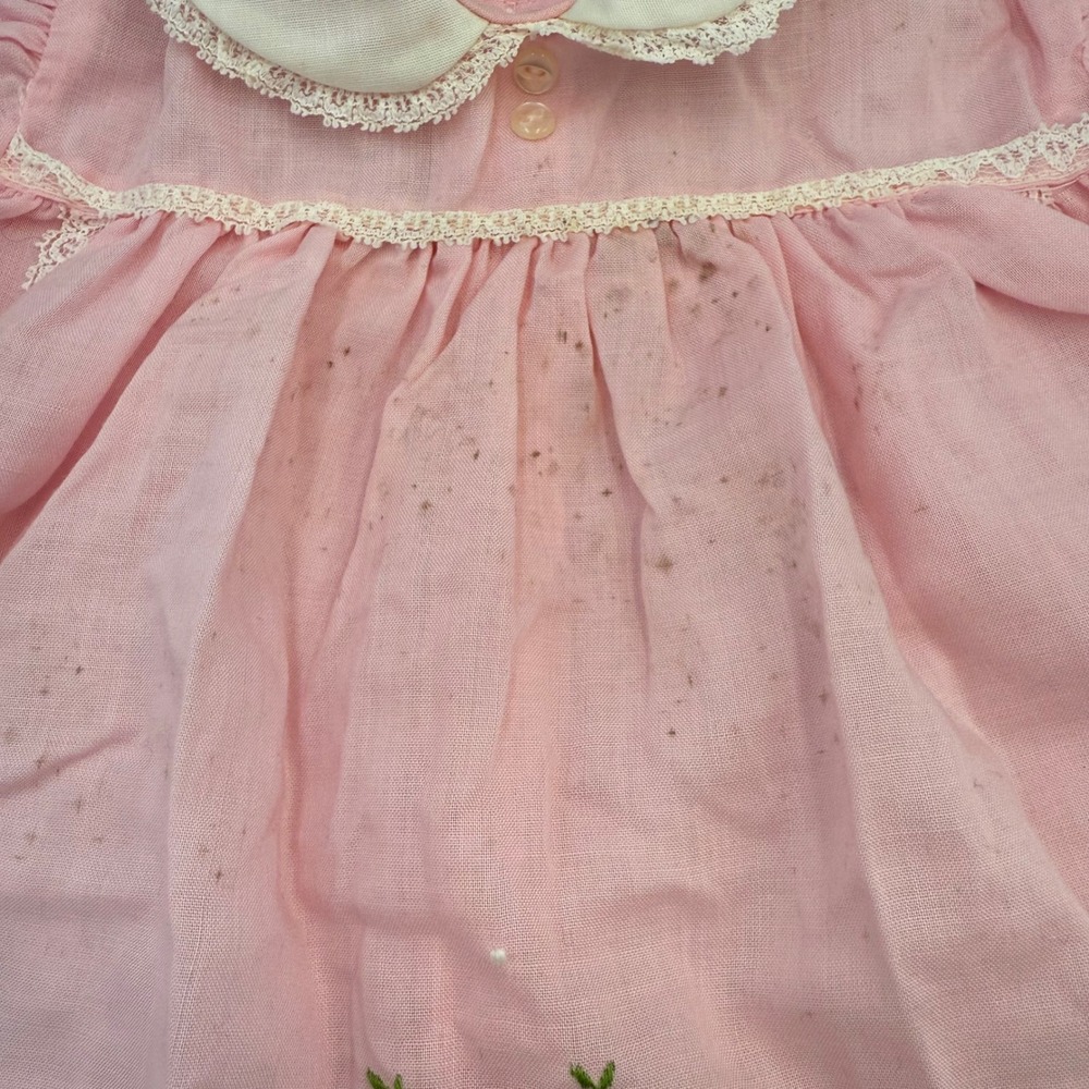 Vtg 60s Baby Togs Pink Dress |Lace Collar & Floral Embroidery| 6-12 mo/Baby Doll - Picture 2 of 8